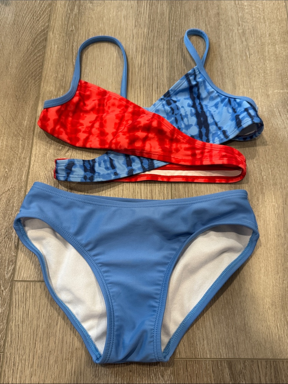 Kids Two-Tone Blue & Red Tie-Dye Bikini Set